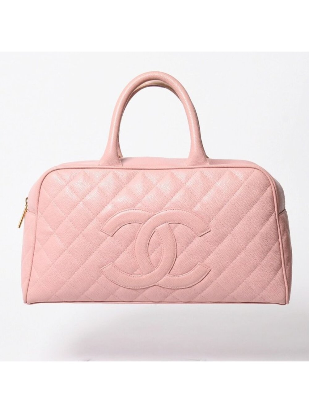 Chanel Jumbo CC Logo Quilted Bowling Bag Caviar Leather Pink Gold